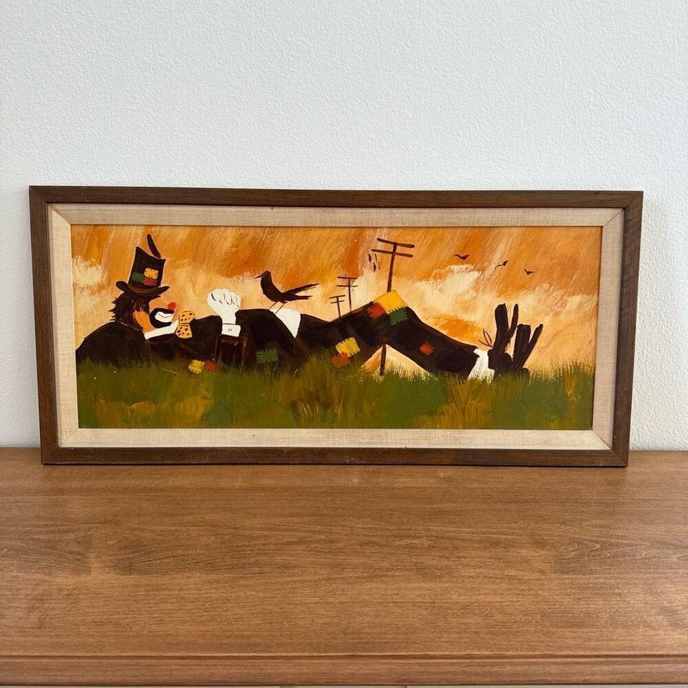 Machado the hobo and the crow MID CENTURY MODERN CLOWN PAINTING OLD VINTAGE ABST